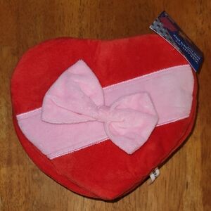 Heart Shaped Red Pillow Pink Bow Squeaks Krinkles Puppy Dog Toy
